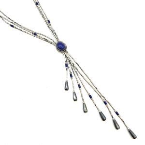 VTG Liquid Silver Bolo Tassel Necklace 925 Lapis Southwest Multi Stranded 16"